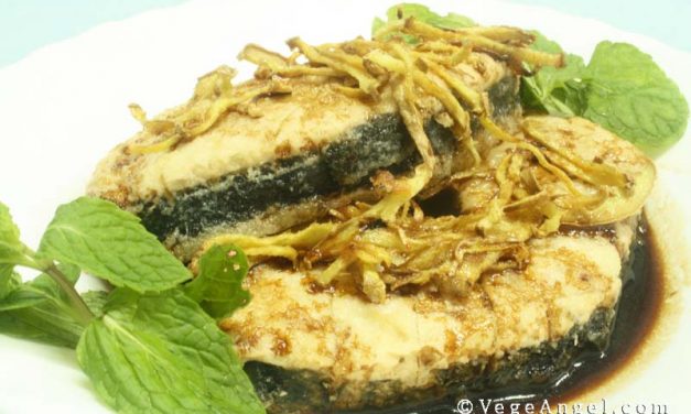 Vegetarian Recipe: Sauteed Vegetarian Fish Topped with Shredded Ginger