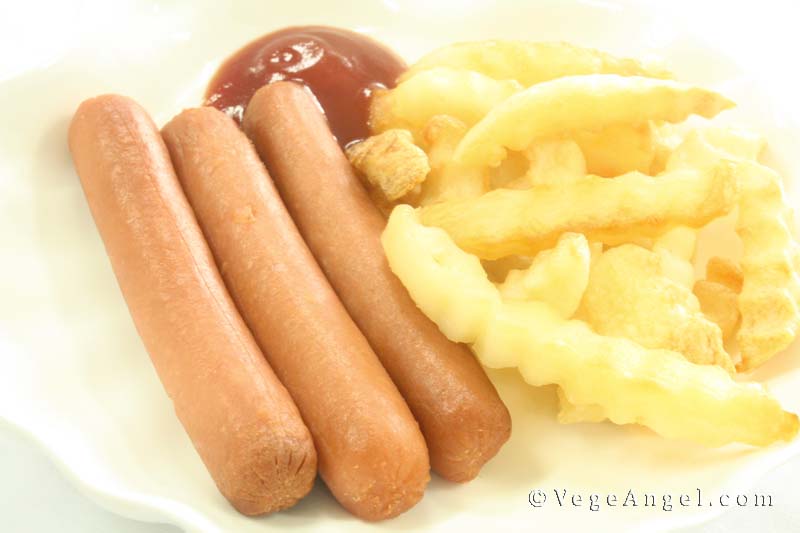 Vegetarian Recipe: Baked Vegetarian Sausage with French Fries