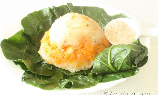 Vegetarian Recipe: Mashed Potato and Carrot Wrapped With Kai-Lan Salad
