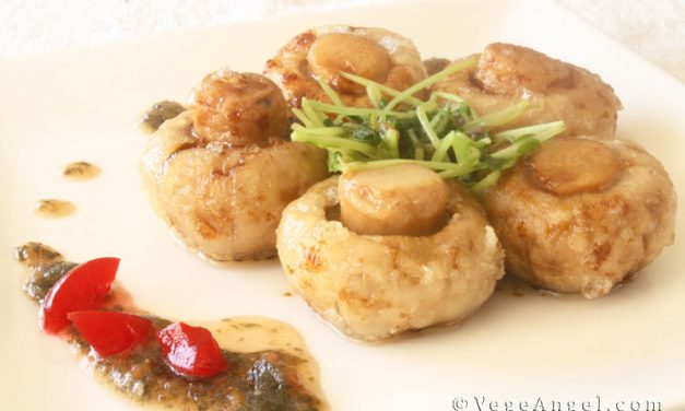 Vegetarian Recipe: Crispy Button Mushrooms with Pea Sprouts