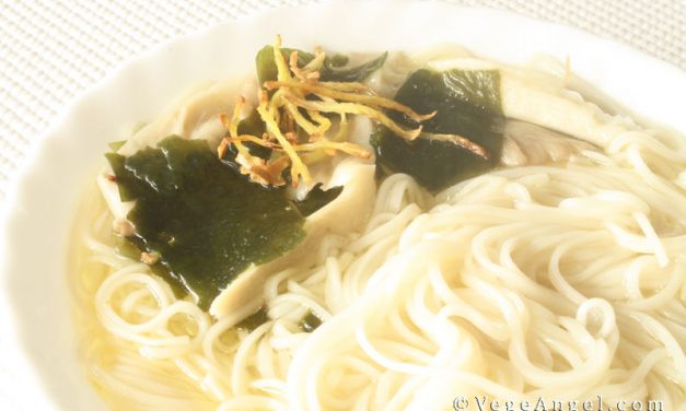 Vegan Recipe: Misua Soup with Ginger and Seaweed Sprouts