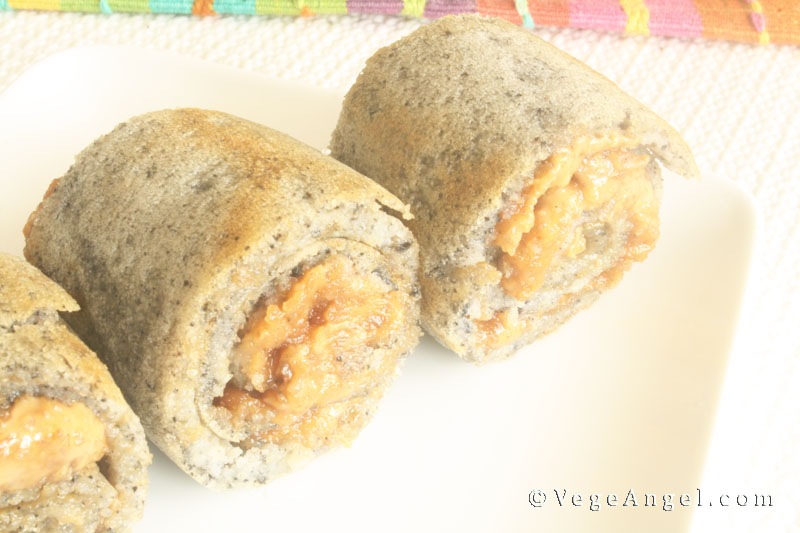Vegan Recipe: Black Sesame and Peanut Butter Pancake Rolls