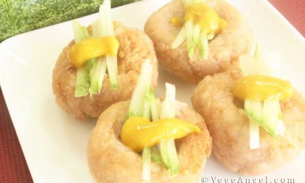 Vegan Recipe: Fried Mashed Taro Beads with Fresh Cucumber Strips