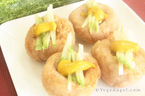 Fried Mashed Taro Beads with Fresh Cucumber Strips 炸芋泥圆子伴黄瓜丝