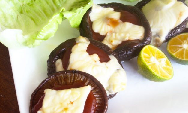 Vegetarian Recipe: Baked Shiitake Mushrooms with Cheese Strips